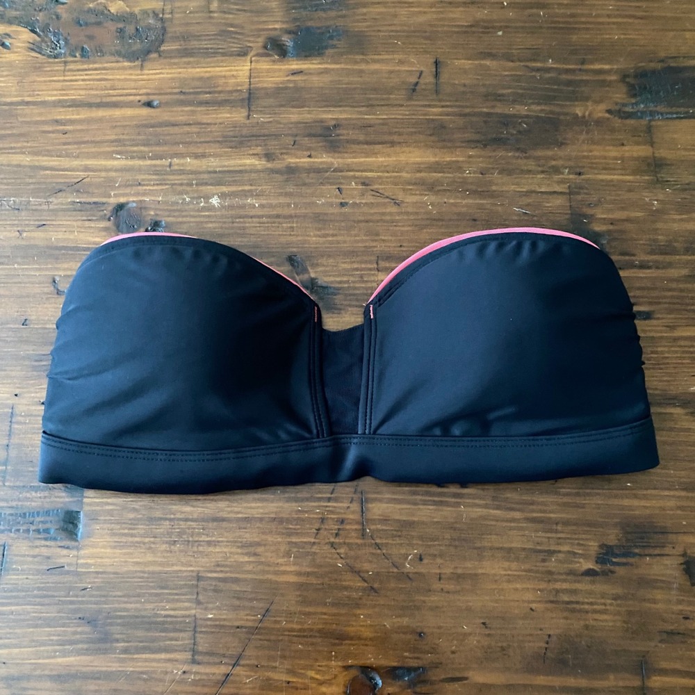 Under Armour Bandeau Bikini Top Black Pink Trim Sport Swimwear Sz S/M